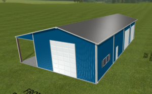 A 3D graphic of a steel building on a Virginia property.