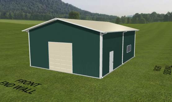 A 3D depiction of a steel building on a Vermont property.