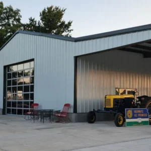 Completed and fully functional prefab commercial metal building.